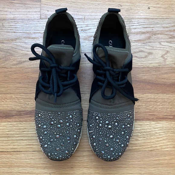 Carvela Shoes - Women’s Like New Green And Black Carvela Faux Jeweled Sneakers